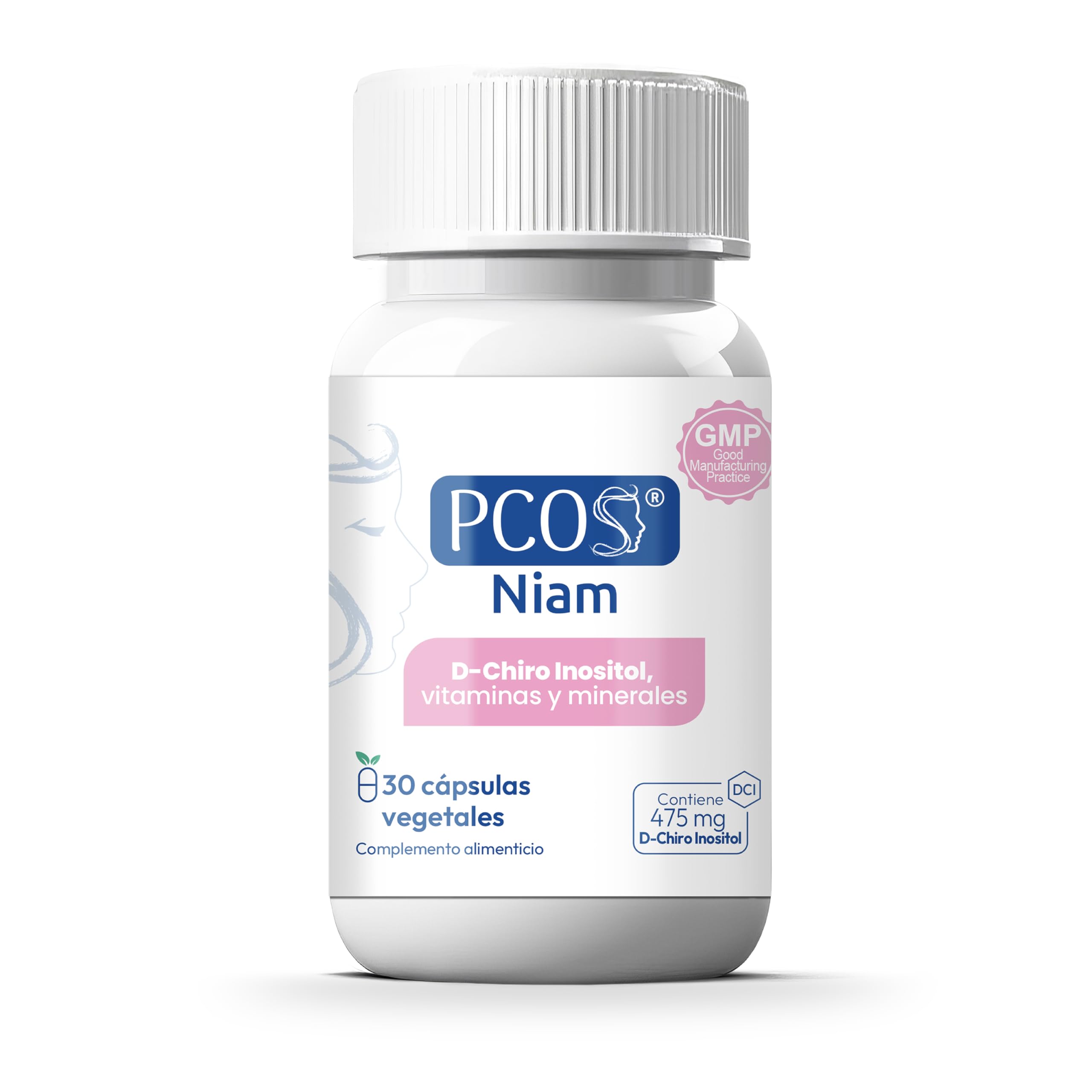 PCOS NIAM | D-Chiro Inositol para SOP | Con Ácido Fólico, Biotina, Vitamina B12, B6 y D3 | Suplemento Ovarios Poliquísticos | Regulación Hormonal | 30 Cápsulas | 1 Mes