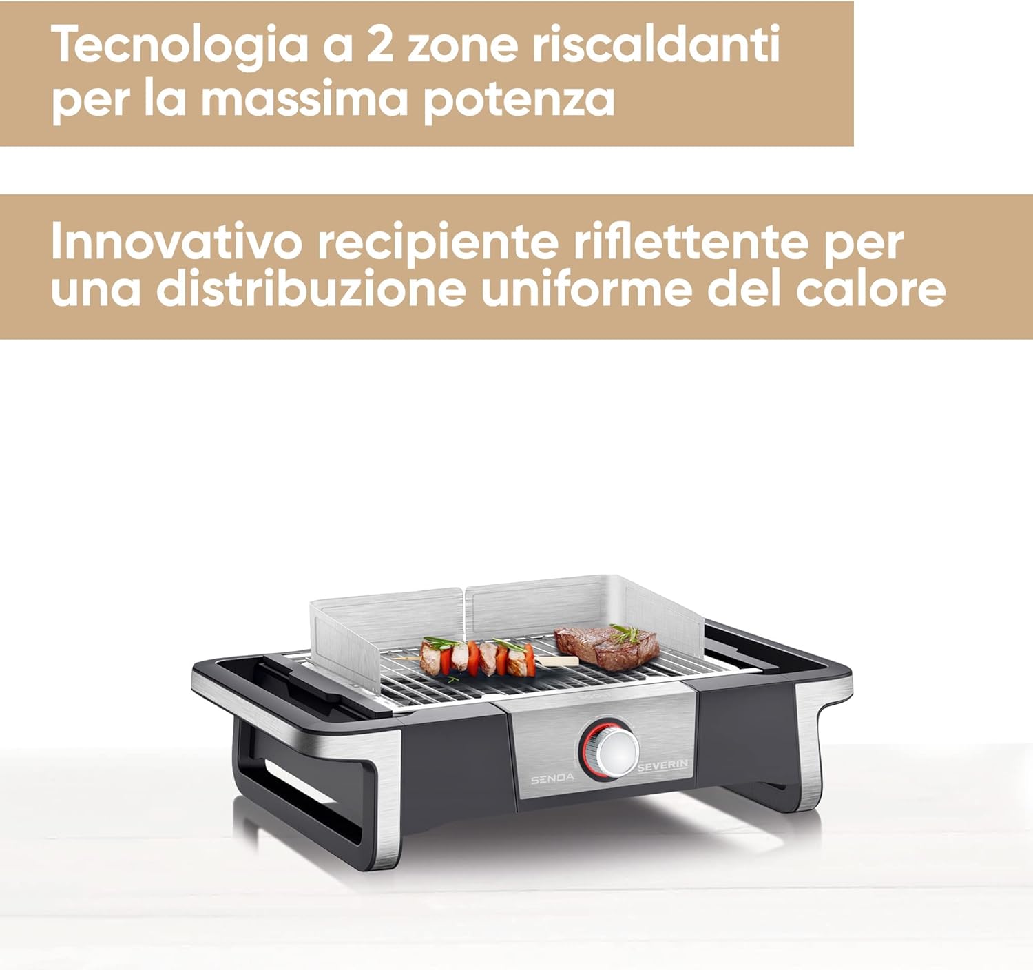 SEVERIN SENOA BOOST Barbecue Elettrico per Interni ed Esterni, Grill Elettrico 3000W con Avvio Rapido fino a 500°C, Griglia Elettrica con Superficie SafeTouch, Inox/Nero, PG 8113 SEVERIN SENOA BOOST Barbecue Elettrico per Interni ed Esterni, Grill Elettrico 3000W con Avvio Rapido fino a 500°C, Griglia Elettrica con Superficie SafeTouch, Inox/Nero, PG 8113