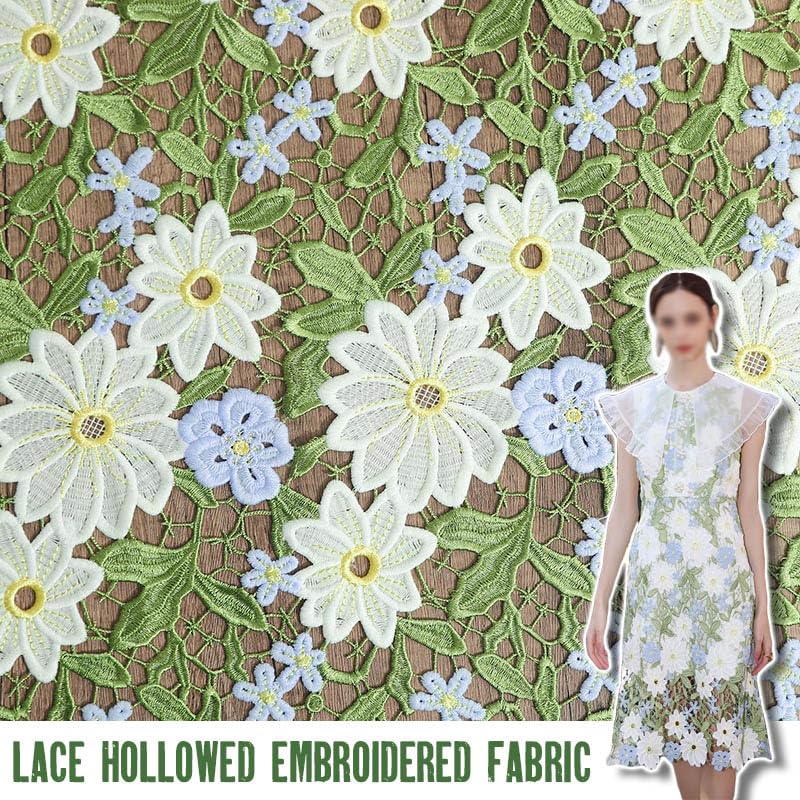 Tissus Couture Tissus à fleurs brodées vertes 50x130cm, for bricolage, couture de vêtements, chapeau, robe, vêtement, décor fond, tissu créateur artistique(100x130cm)