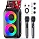 Karaoke Machine, Portable Bluetooth Speaker, PA Speaker with 2 Wireless Karaoke Microphones, Karaoke Machine for Adults Kids 