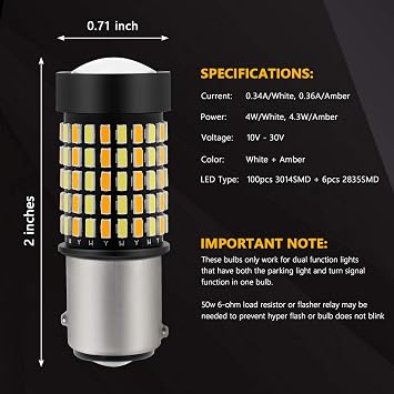 PHINLION Super Bright White Amber Dual Color Switchback 1157 2057 2357 7528 LED Bulbs with Projector for Car Front Turn Signal Parking Lights