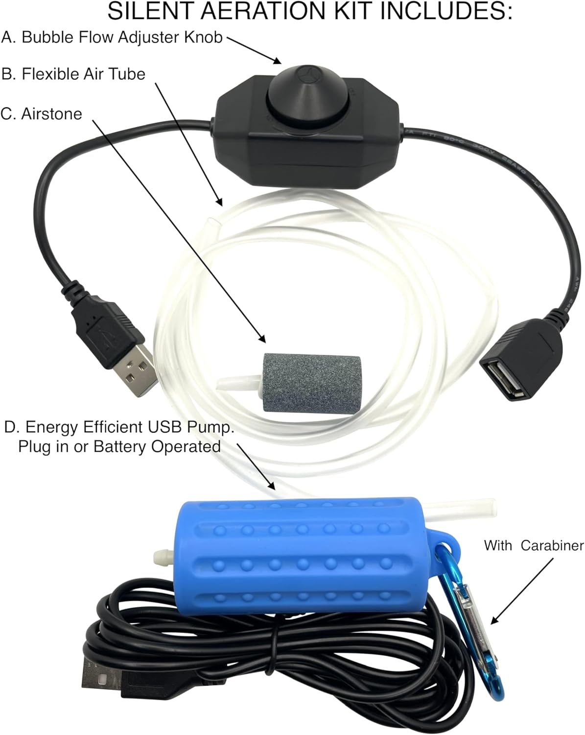 Dazzle LED + Silent Aeration Pump Kit + 30 Watt Adjustable Mini Heater Fish Tank Accessory Kit