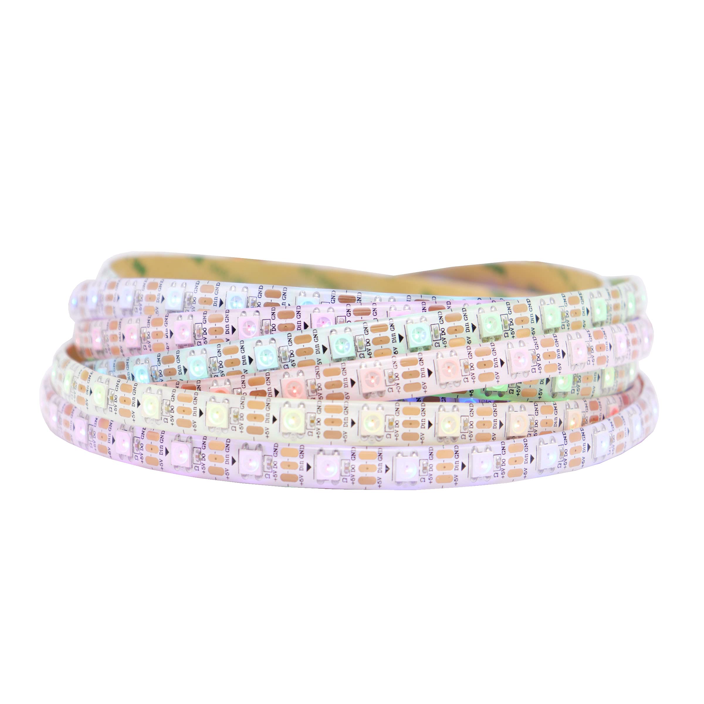 WS2812B IC RGB 5050SMD ECO Individual Addressable LED Strip Light, 16.4FT 300LED 60LED/m Flexible Full Color IP65 Waterproof DC5V White PCB for DIY Project (No Power Adapter or Controller)