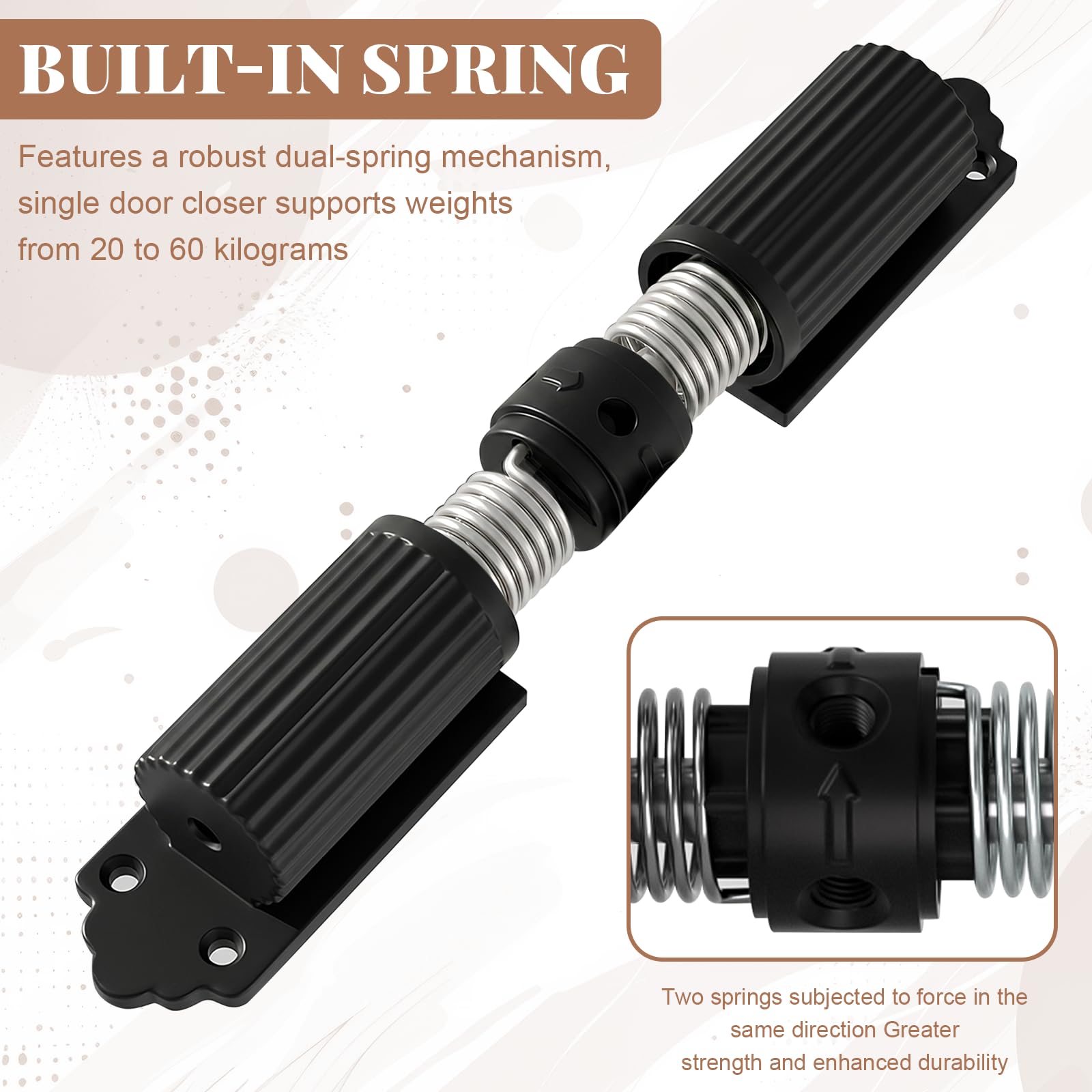 Cierrapuertas Automático Hidráulico, Cierra Puertas Regulable con Doble Muelle para Puerta 20-60kg, Cierrapuertas Silencioso para Puerta Interior Exterior, Negro