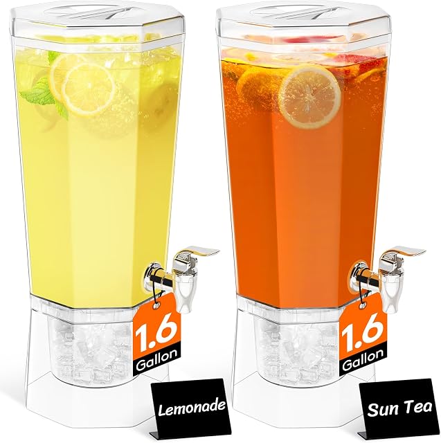 Lifewit 1.6 Distributeur de boissons en plastique Gallon pour les fêtes 2 Pcs, 6L Conteneur de boisson clair avec support pour jus/thé/soda, grand distributeur de limonade glacée avec épingle, BPA Pitcher d'eau gratuit pour réfrigérateur