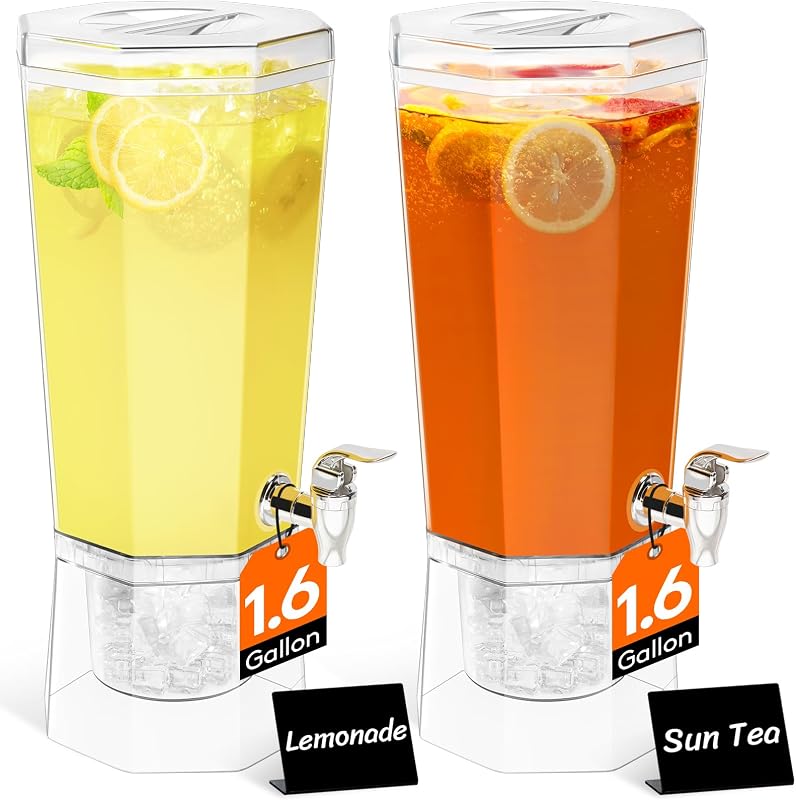 Lifewit 1.6 Gallon Drink Dispenser for Party with Leak-Proof Spigot, 2 Pcs | Large Capacity, BPA Free Plastic, Beverage Container for Juice/Tea/Lemonade Stand, Soda & Mimosa Bar, Ideal for Party Hosting