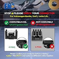 Vista 2 de Paquete de Bobina de Encendido ENA 2.0 Compatible con VW 1998 1999 2000 2001 Beetle Golf, 1999 2000 2001 2011 2012 2013 2014 2015 Jetta S Base L4