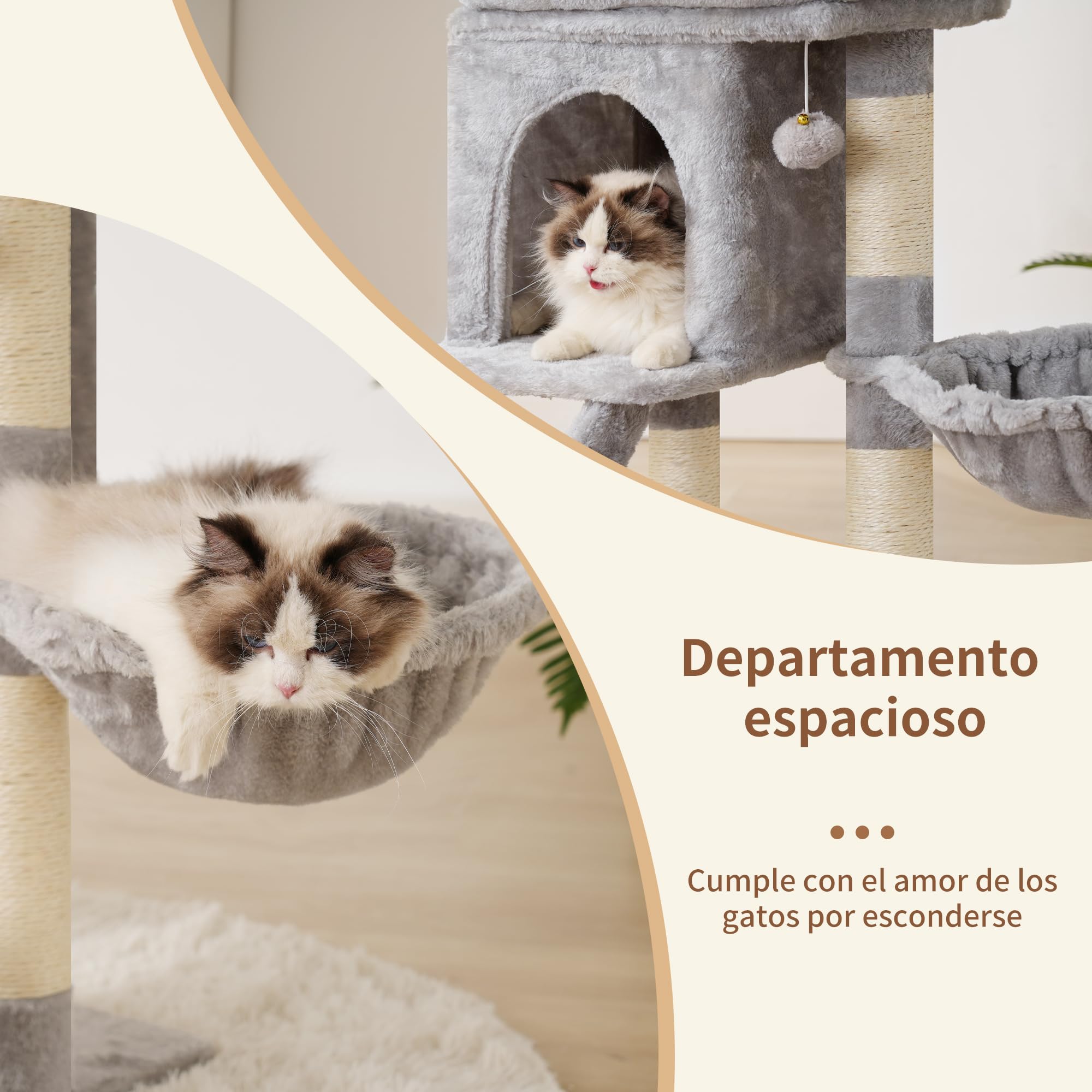 Heybly Árbol Rascador para Gatos, 75 cm De Alto Torre para Gatos con Plataforma Superior, Madriguera, Hamaca, Escalera para Trepar, Juguetes para Gato, Gris Claro HCT009SW