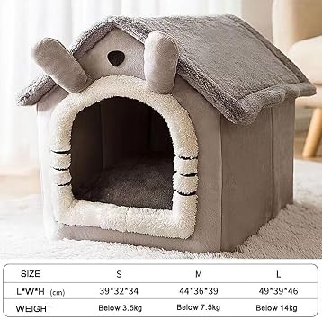 small Dog & Cat House Indoor, Foldable Cave Bed, Comfortable Warm Sleeping Bed for Kitten, Puppy & Small Dog (Grey)