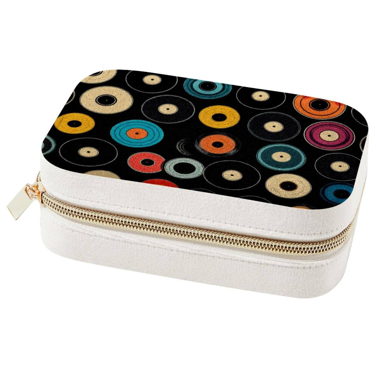 Boîte à bijoux double couche motif disques noirs pour femmes et filles