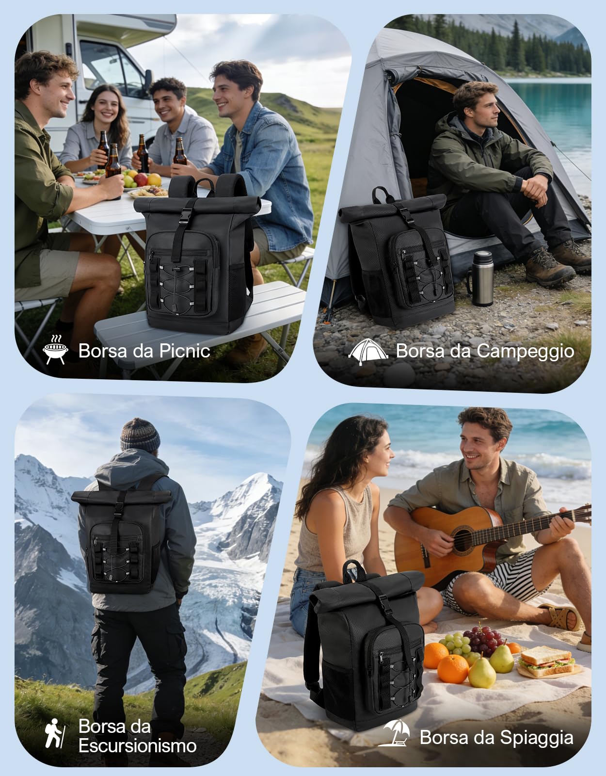 ISEYOU Zaino Termico Rolltop 24L Impermeabile Borsa Termica Porta Pranzo per Picnic BBQ Campeggio