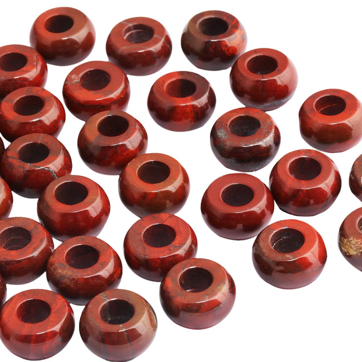 TUMBEELLUWA Natural Gemstone Beads for Jewelry Making, Rondelle Large Hole Loose Beads Pack of 15,Flame Jasper(8x14 mm)