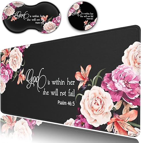 Alfombrilla de escritorio grande extendida para mouse con bordes cosidos (31.5 x 11.8 pulgadas), soporte ergonómico para reposamuñecas, alfombrilla