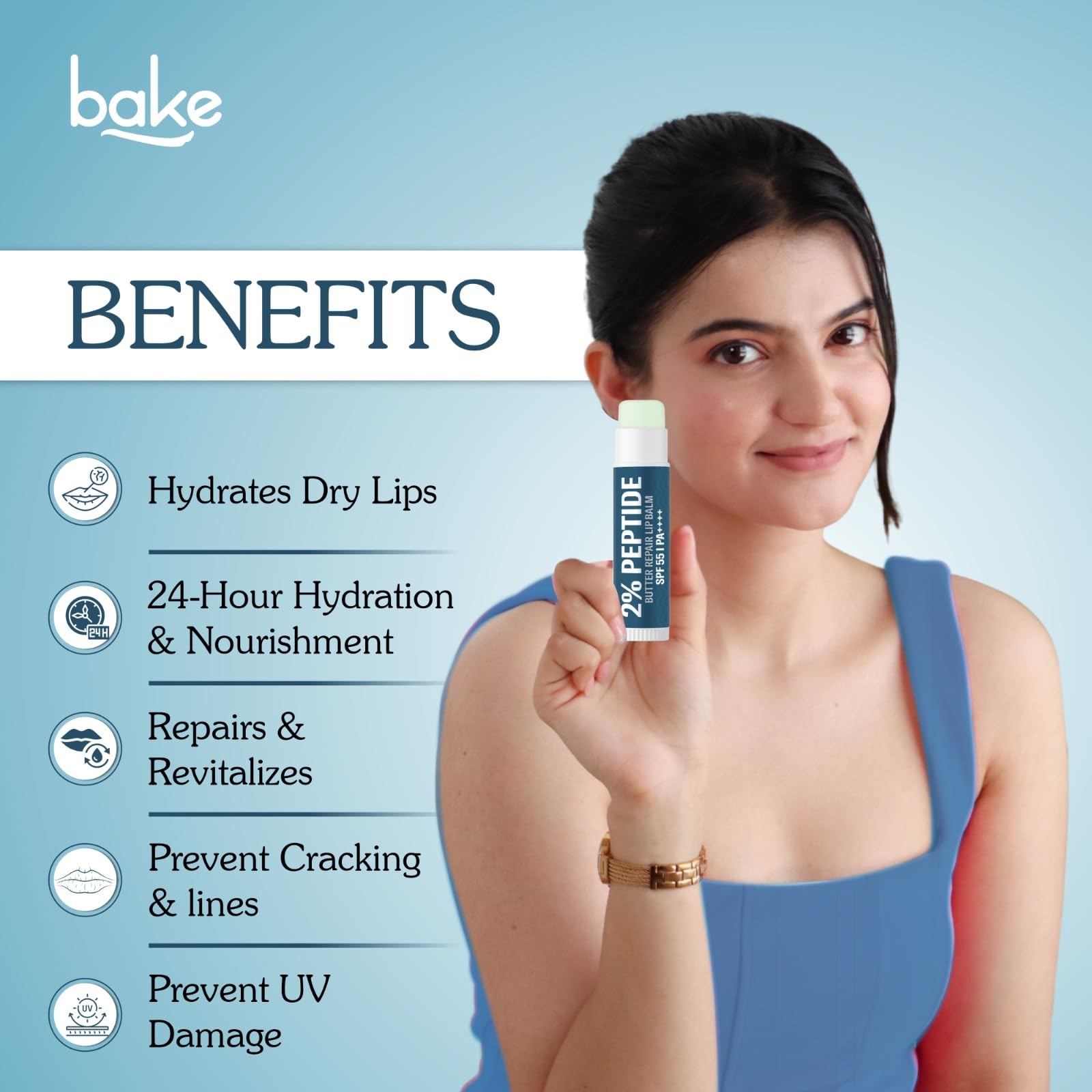 BAKE 2% Peptide + Ceramide Butter Brightening Lip Balm SPF 55 PA++++ with 24 Hour Moisturization, for Dark Pigmented, Dry - Image 4