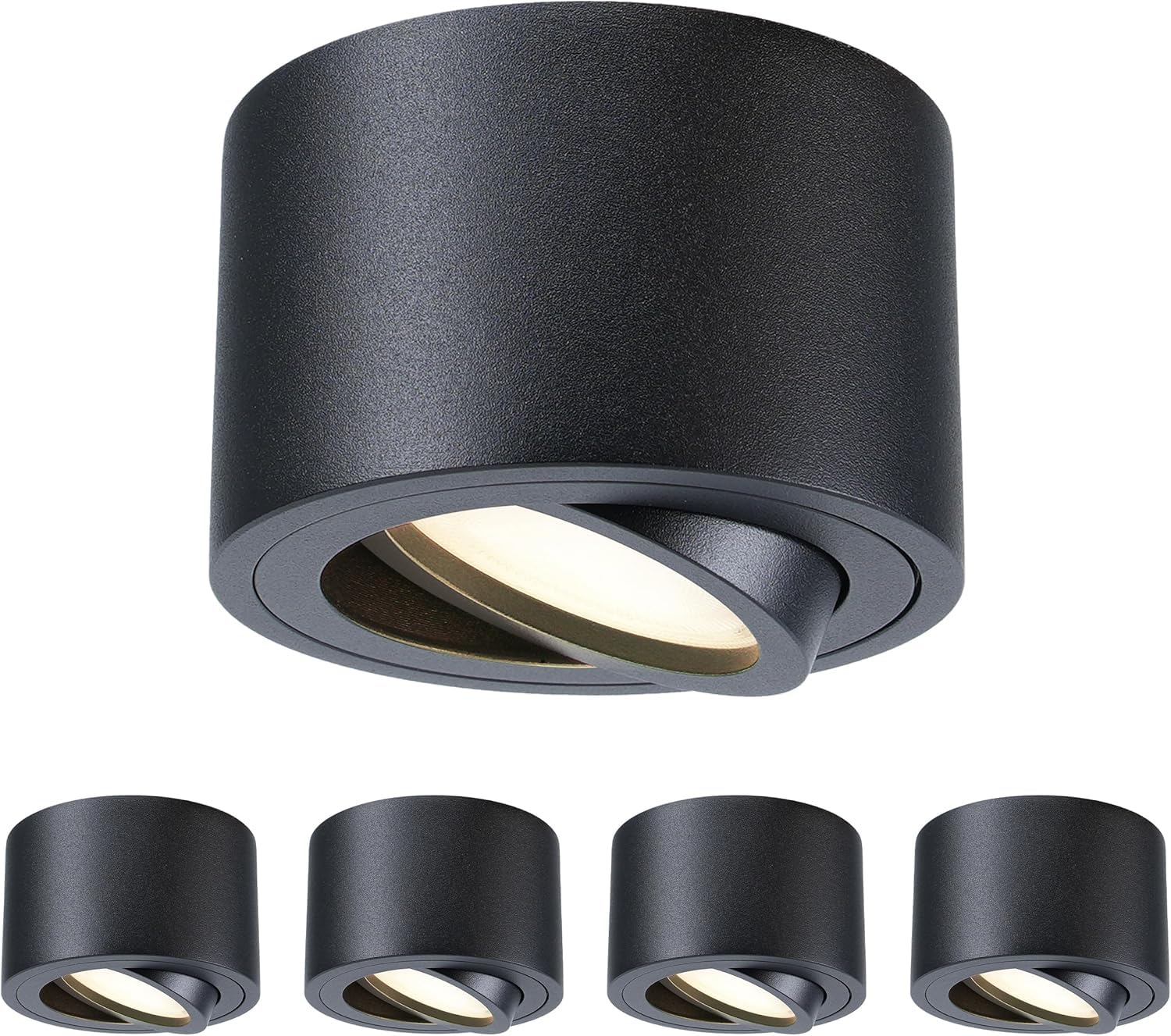 mega lumen Dimmable LED Surface Mounted Spotlights Black (Pack of 4), 30° Swivel 5W CRI90+