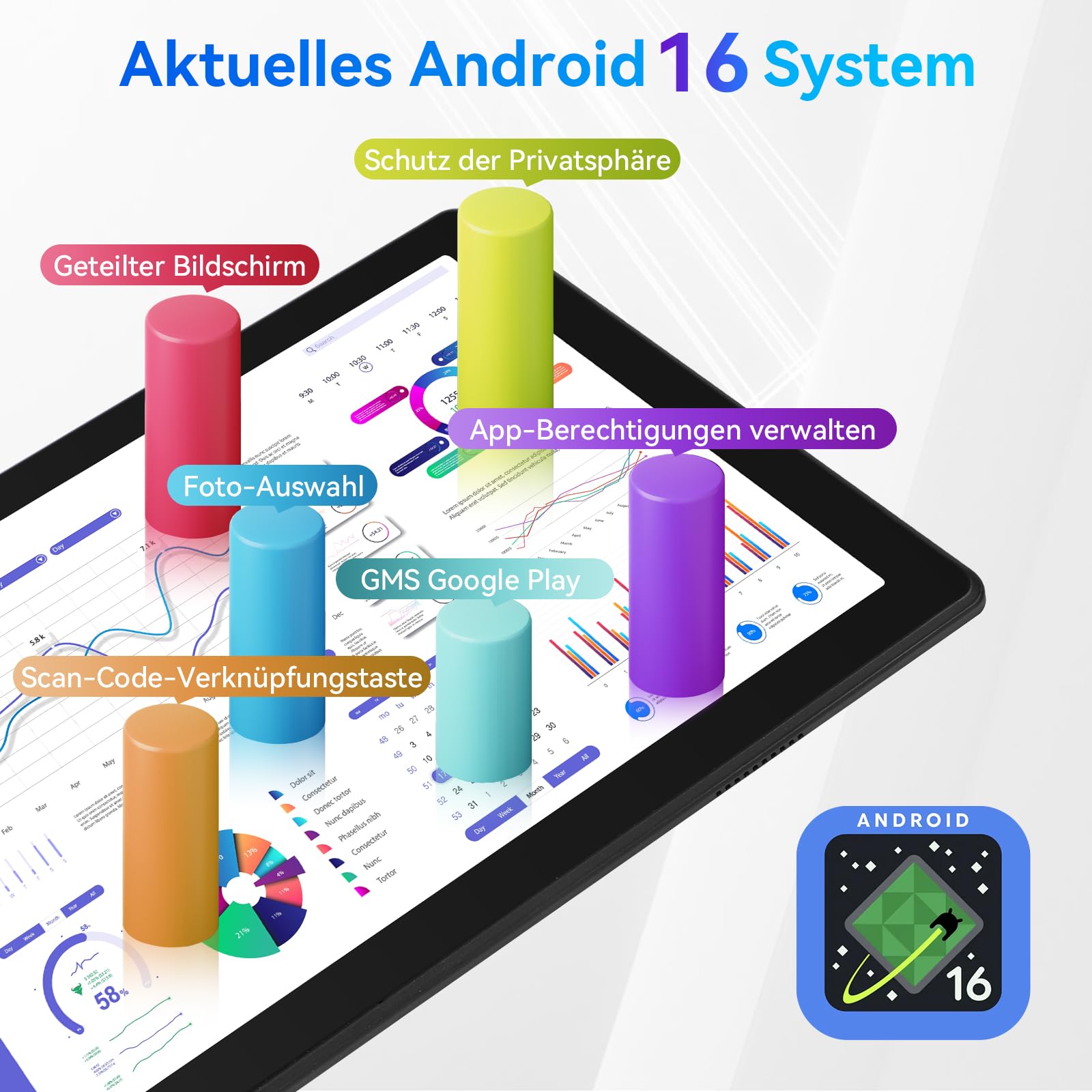 Android 16 Tablet, 10.1 Zoll Tablet, 24GB RAM+64GB ROM+1TB erweiterbar, Android-Tablet mit Bluetooth 5.4, WiFi 6, Dual-Kamera, 6000mAh, Face ID, Widevine L1 (Schwarz)