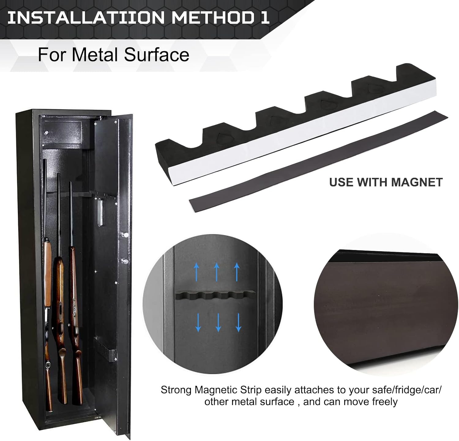 Gun Rack for Gun Storage, Gun Safe Accessory for Rifles and Shotguns, Gun Holder in Gun Cabinet, Shotgun Rifle Rest, Foam Material with Magnetic Strip and Hook Strip , Gifts for Hunters