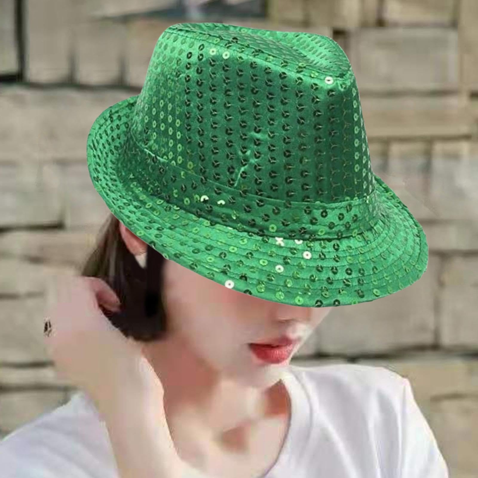 Cappello a bombetta con paillettes per feste in maschera carnevale accessorio per costume scintillante jazz copricapo