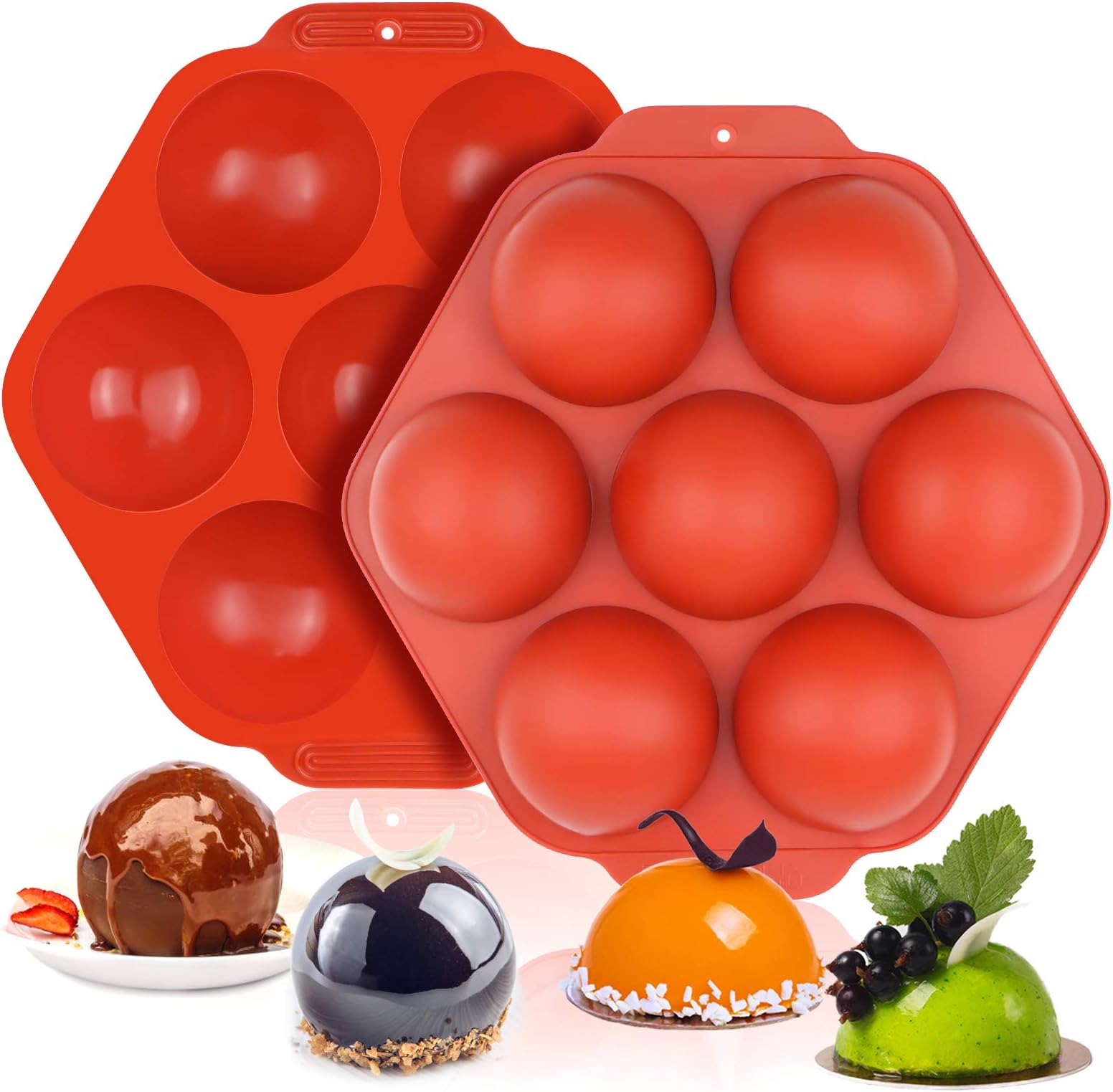 Mity rain (2 Packs) 7 Cavity Large Hot Cocoa Bombs Mold/Big Semi Sphere Silicone Mold for Chocolate Bombs/Round Dome Cake Mold for Baking Mousse, Jelly, Pudding …