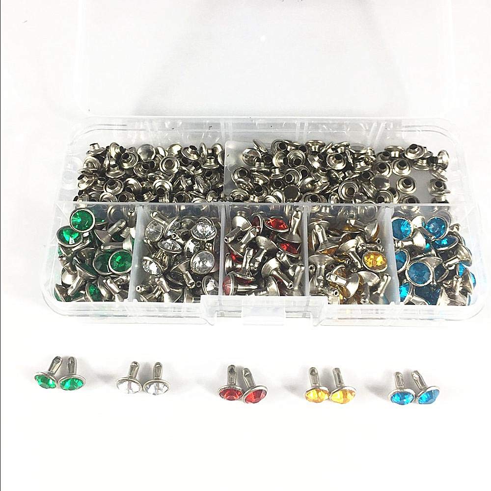HEEPDD 200 Rivetti Borchie Punk Doppio Lato 10mm, 4 Colori, Con Cassetta Degli Attrezzi Per Decorazioni DIY Su Pelle, Scarpe, Cinture