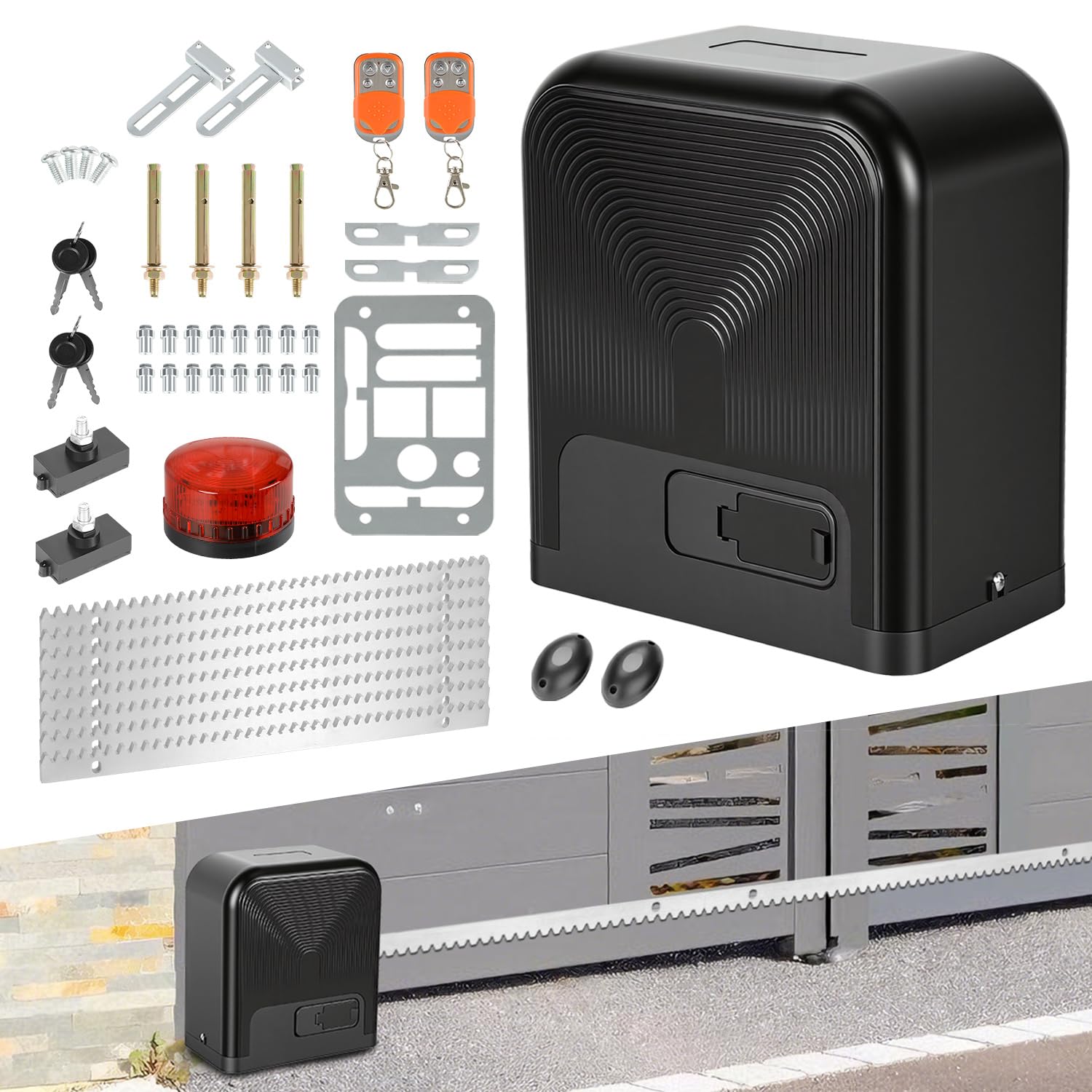 Accionamiento para puerta corredera, 750 W, 1600 kg, accionamiento automático con 2 mandos a distancia, luz de advertencia, función de cierre automático