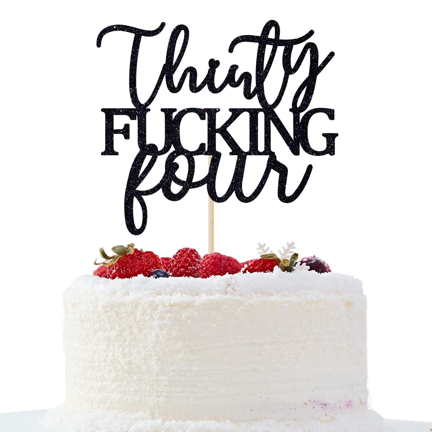 Thirty Fucking Four Cake Topper - Happy 34th Birthday Cake Decor - Cheers to  34  Years Birthday Party Decorations Supplies, Black Glitter