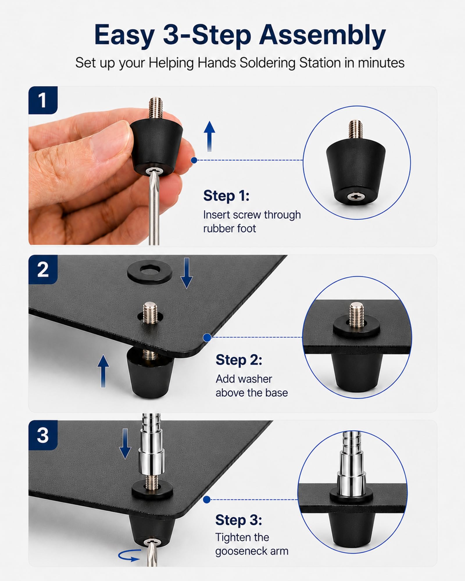 Kaisiking Helping Hands - Stazione di saldatura con lente d'ingrandimento 5X e 3 modalità di colore LED ad anello, 4 bracci flessibili, base in metallo pesante, supporto PCB per riparazioni