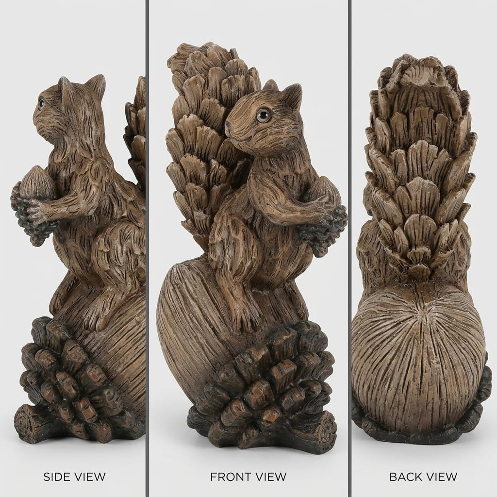 iStatue Handmade Resin Squirrel on Acorn Statue Miniature Garden Figurines – 6.5 Inch Nature-Inspired Woodland Animal Decor for Home, Garden, Patio or Shelf – Rustic Farmhouse Accent (Medium)