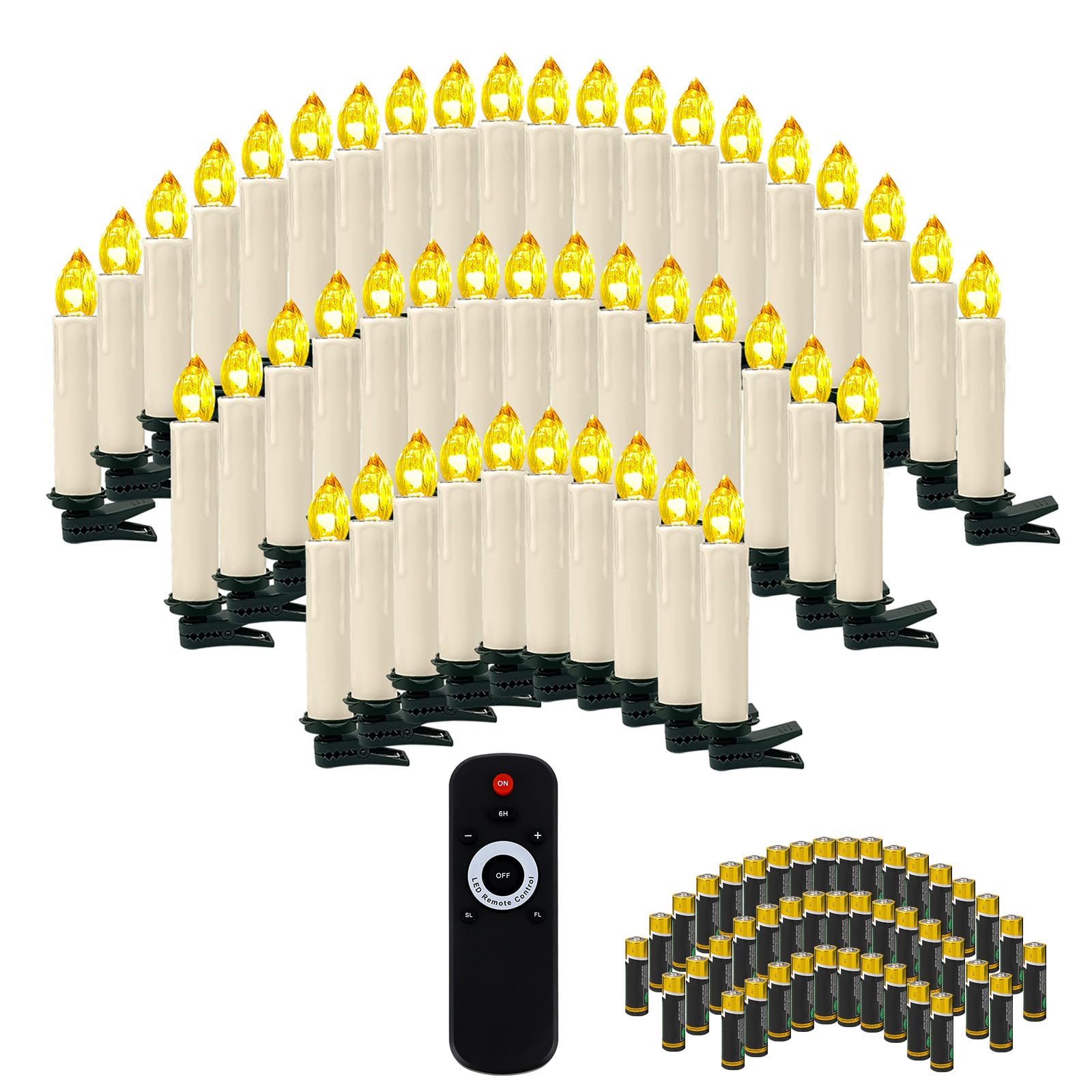 OZAVO 30pcs Christmas Tree Candles with Remote and Battery, LED Flameless Flickering Taper Candles with Removable Clips for Home Party Xmas Trees Decor