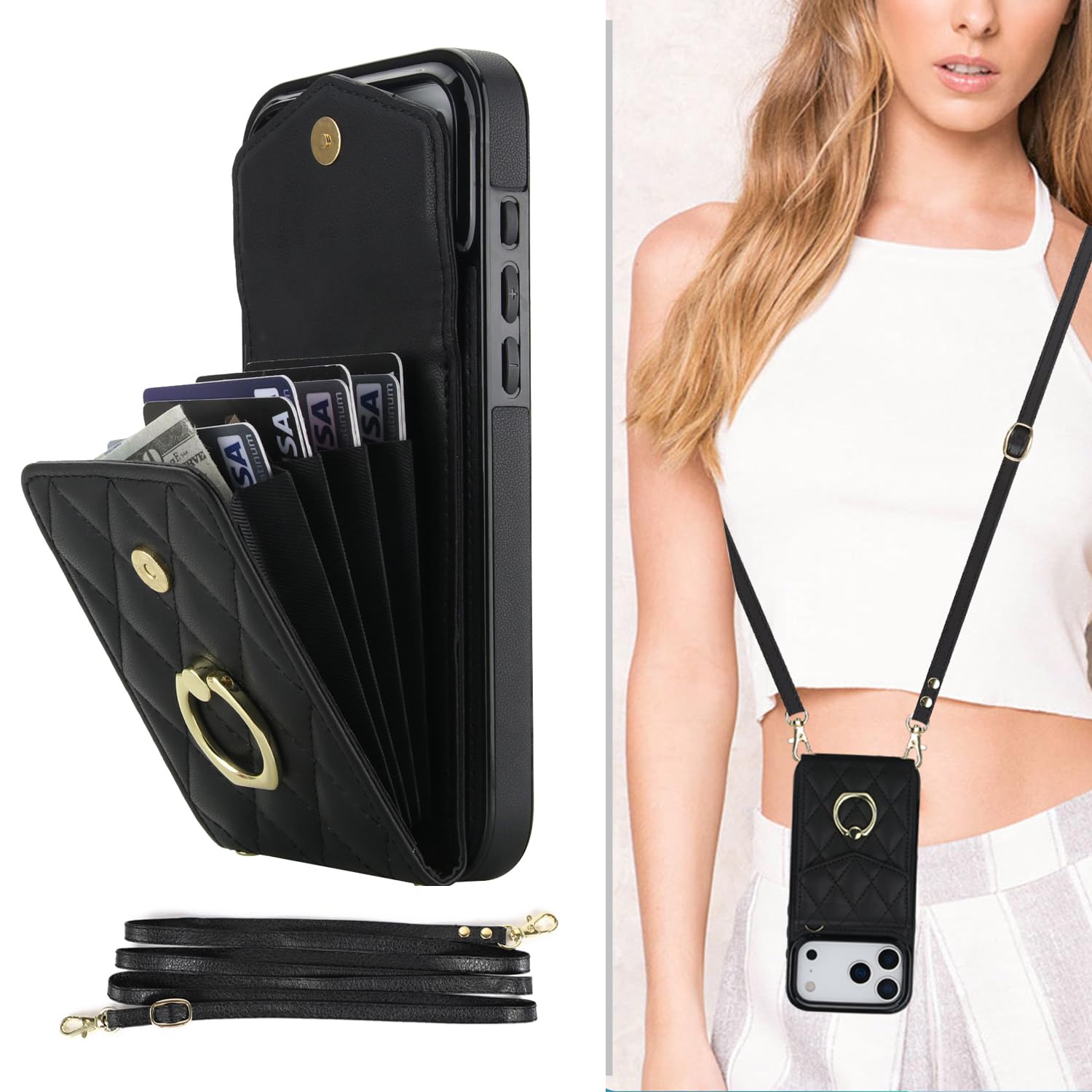 Funda tipo cartera para teléfono 18 Pro Max con tarjetero, soporte