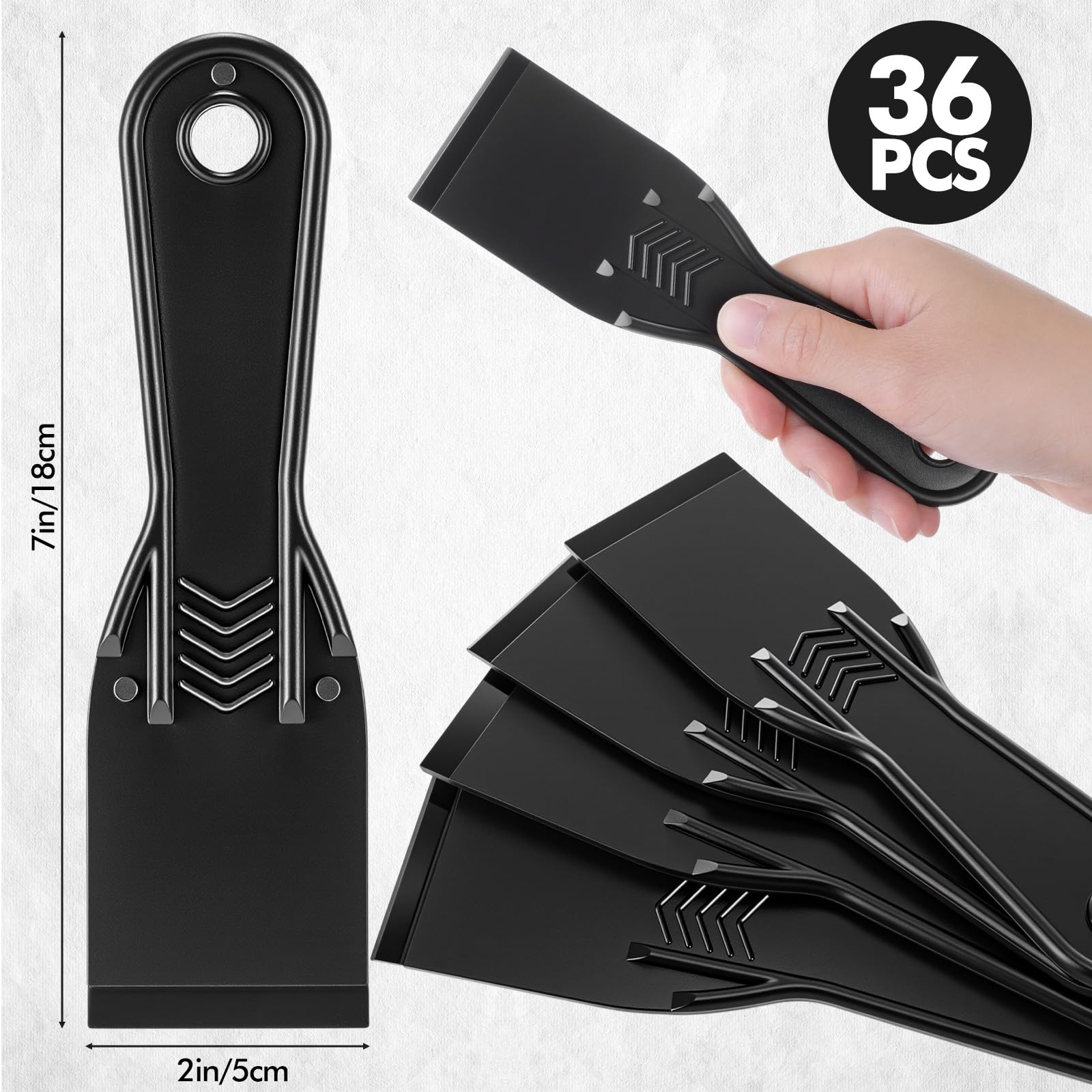 Lot de 36 couteaux à mastic en plastique noir de 5,1 cm pour enduire, réparer le plâtre, réparer les cloisons sèches, enlever le papier peint, appliquer de la boue ou du plâtre