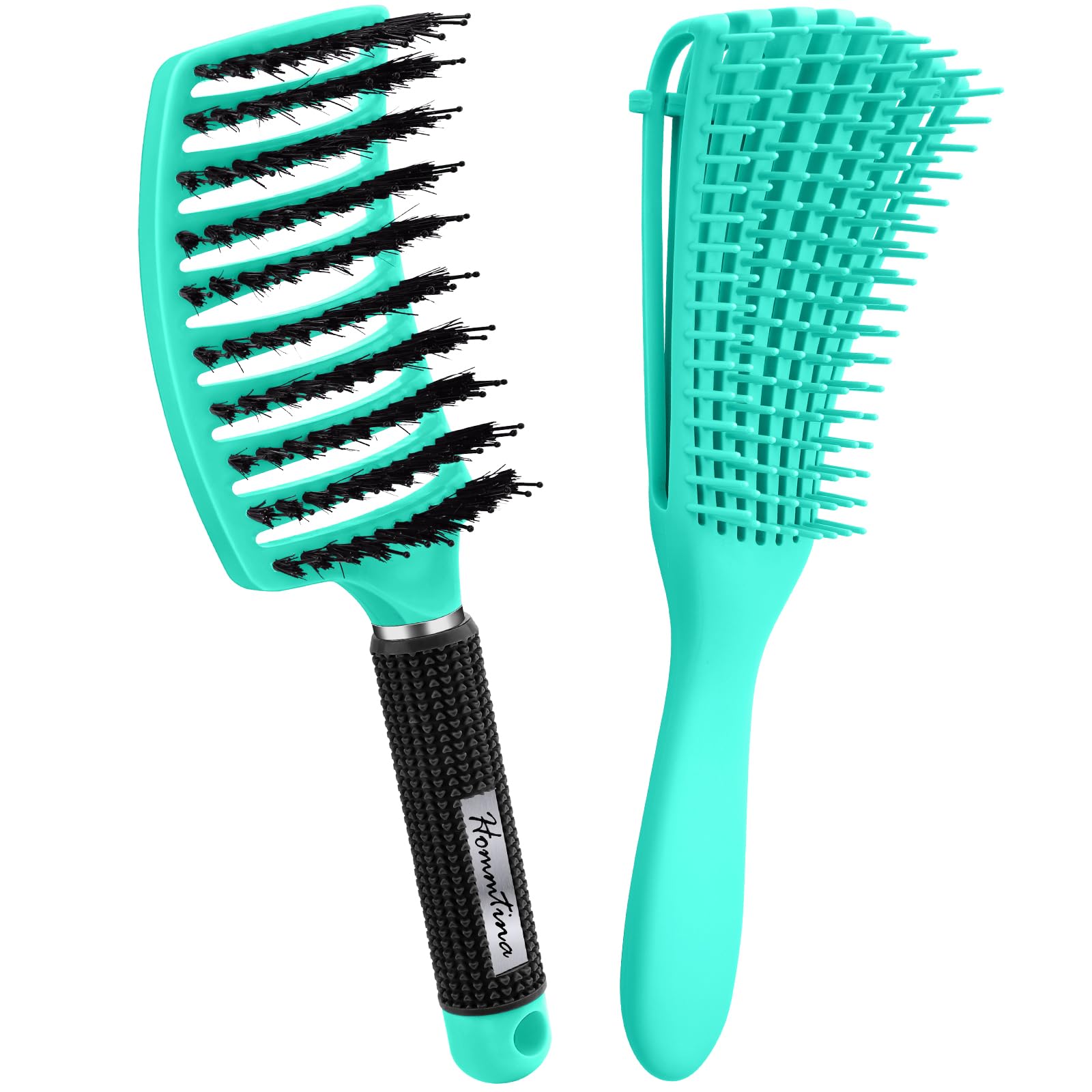Haarbürsten-Set, Wildschweinborsten, Haarbürste und Entwirrungsbürste für nasses, trockenes, lockiges, dickes, dünnes, gewelltes, glattes Haar, machen Sie Ihr Haar gesund und glatt, Grün, 2 Stück