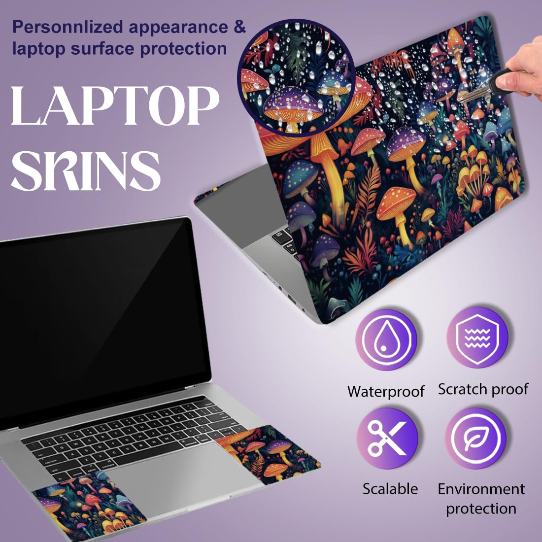 SUPERDANT Mushrooms Laptop Skin Sticker Decal Universal Laptop Notebook Protector 12 13 13.3 14 15 15.4 15.6 Inches Vinyl PC Cover Stickers Removable Waterproof Notebook Art Decal - Image 3