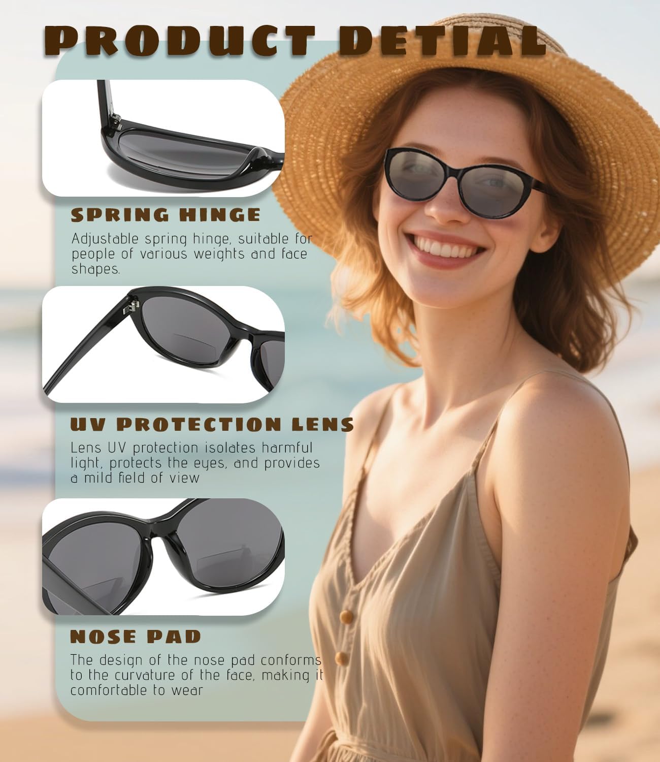 Hubeye Bifocal Reading Sunglasses for Women 3 Packs,UV400 Sun Readers Glasses Outdoor Square Fashion Sunglasses +2.0 - Image 5