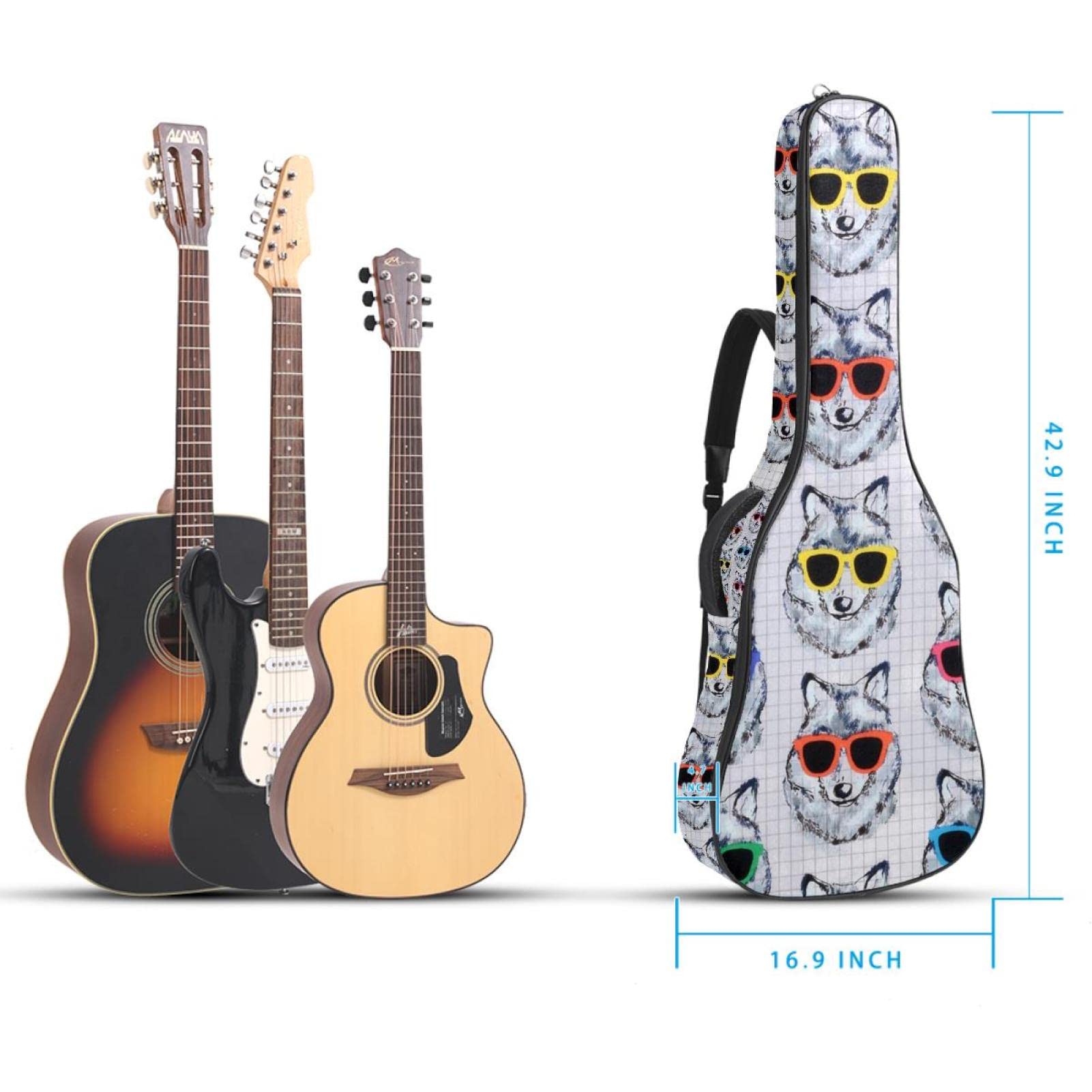 Torba na gitarę akustyczną, wodoodporny plecak, gruby, miękki, wyściełany, gitary akustyczne i elektryczne, gitara klasyczna, Kolor7, 42.9x16.9x4.7 in, Organizer do torby