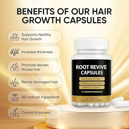 Miniatura 5 de Root Revive Cápsulas para el crecimiento del cabello, nutre el adelgazamiento del cabello y aumenta el grosor del cabello, con extracto de semilla