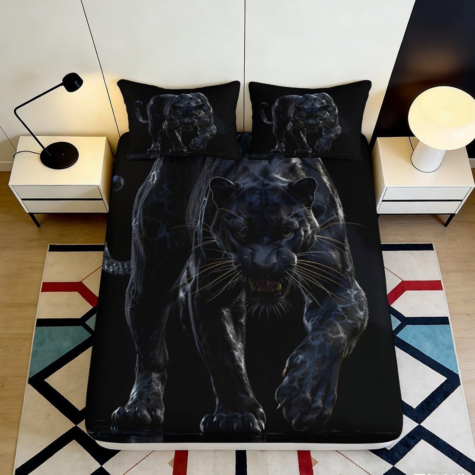 Pnayamiorkfel Style-9 3D Printed Black Panther Fitted Sheet Microfiber Soft Bedroom Decor Wild Animal Bed Cover For Home Or Guest Room 90X200x25cm