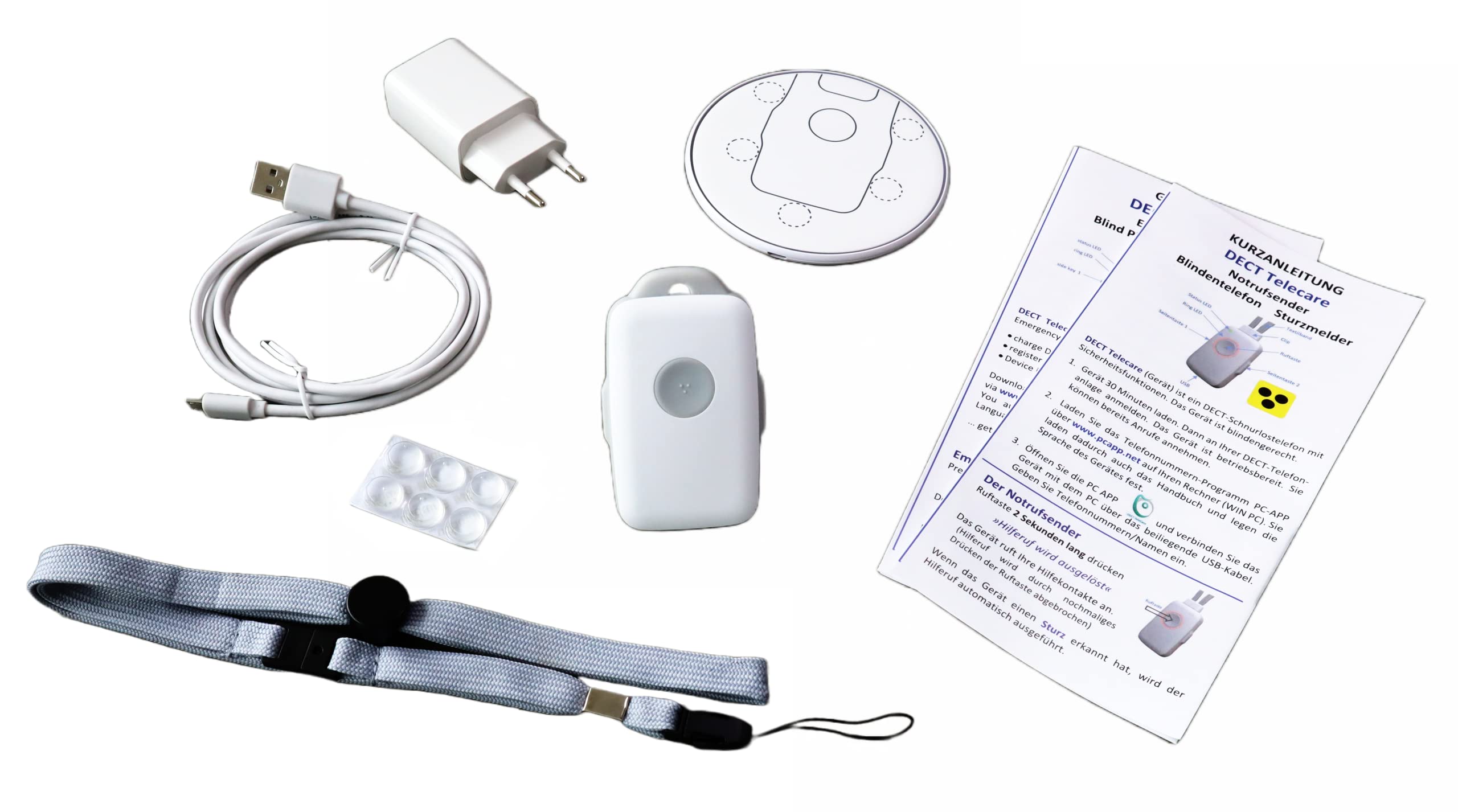 DOSCH&Amand Botón de Llamada de Emergencia para Personas Mayores, Detector de caídas, teléfono Ciego parlante para su Propio Sistema telefónico DECT, sin costes mensuales, DA1432XL