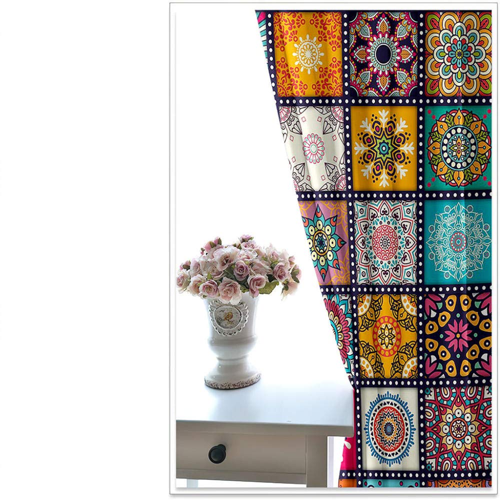 MYQF Rideau Occultant Thermiques Fleur de Mandala à l'indienne 2 Panneaux Occultant Rideau Salon à œillets Rideaux Isolant Thermiques Acoustiques Chambre fenêtre 220x215cm, 110x215cm x2