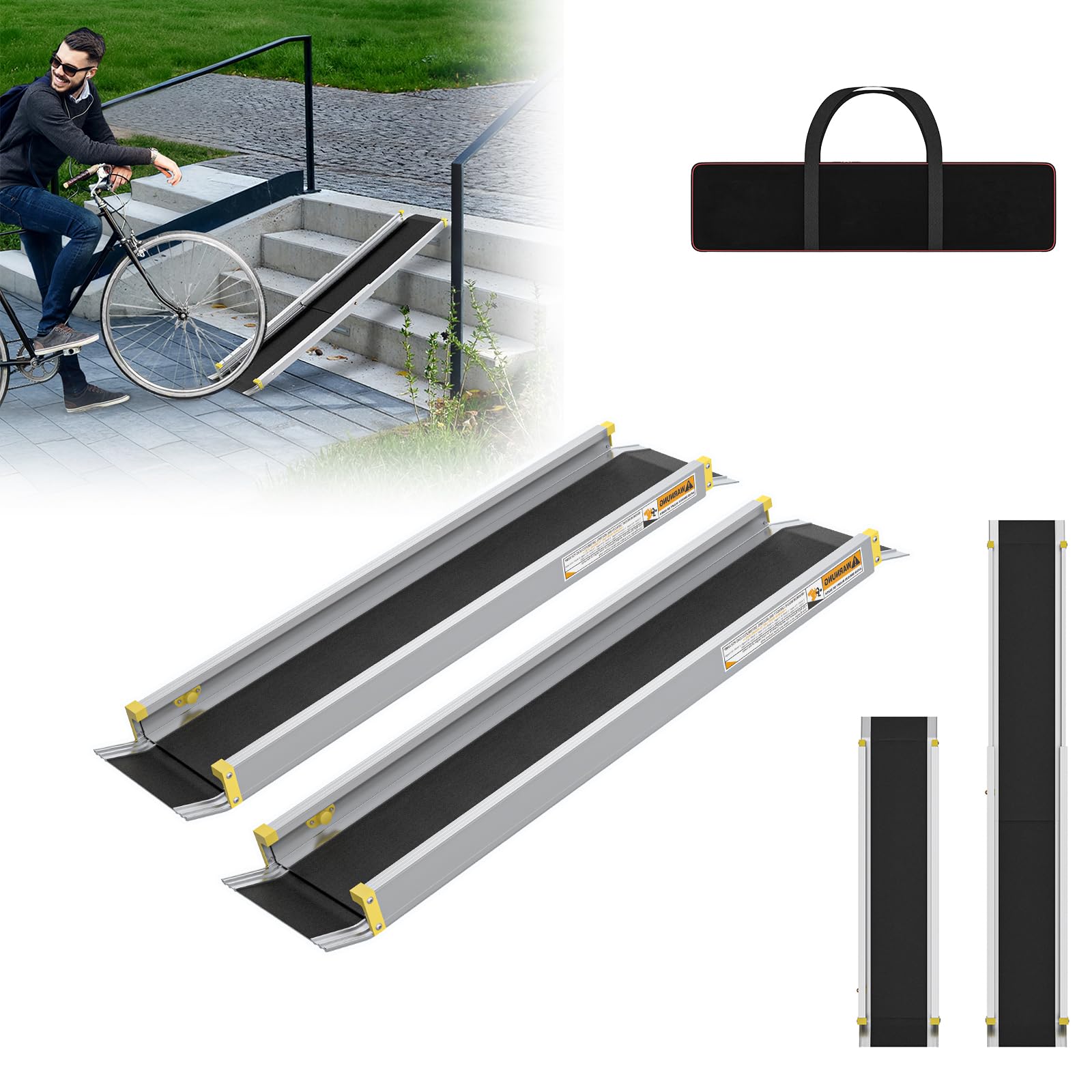 LARS360 2 rampas telescópicas para sillas de ruedas, rampas telescópicas de aluminio para escaleras, rampa para silla de ruedas hasta 300 kg, rampa telescópica ajustable 91-152,5 cm