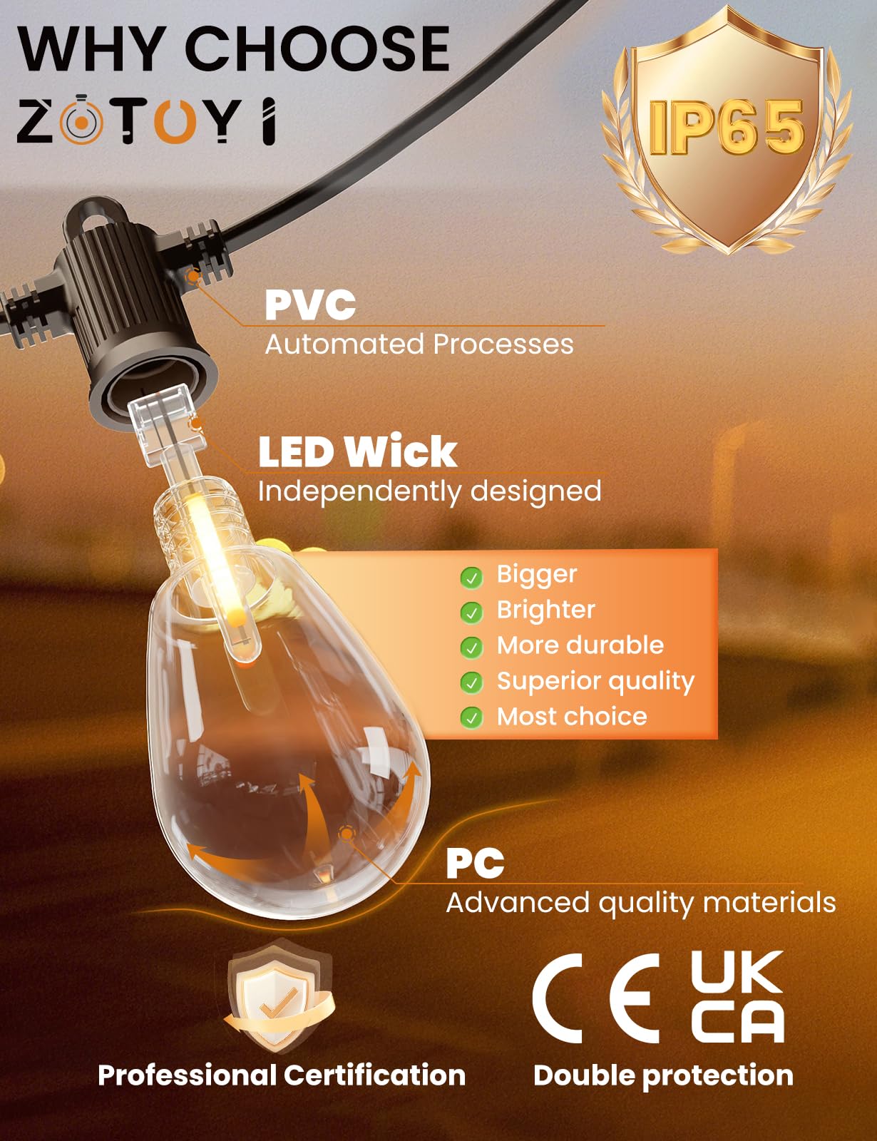 ZOTOYI 30FT S14 Festoon Lights Outdoor Mains Powered IP65 Waterproof Outdoor String Lights LED - Image 4