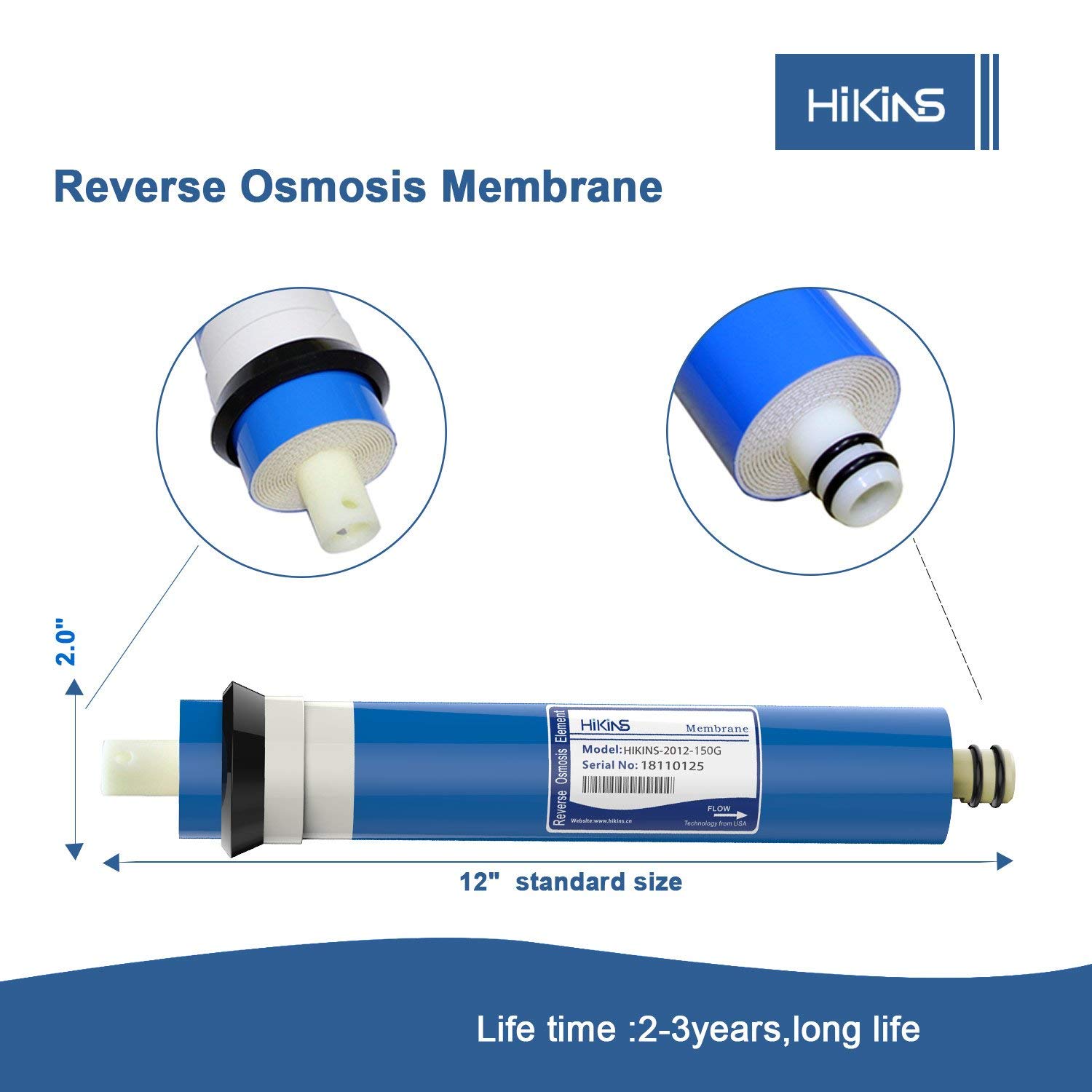 HiKiNS universel Membrane d'osmose inverse 2012-150GPD pour Home à boire RO Système de filtration de l'eau 1-pack