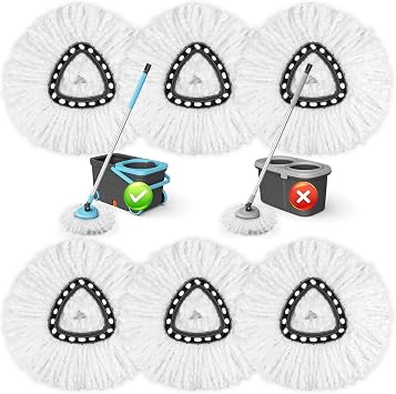 JTIEO 6 Pack Spin Mop Head Replacement Compatible with O-Cedar EasyWring Spin Mop System, Microfiber Mop Heads Replacements, Machine Washable & Easy to Replace
