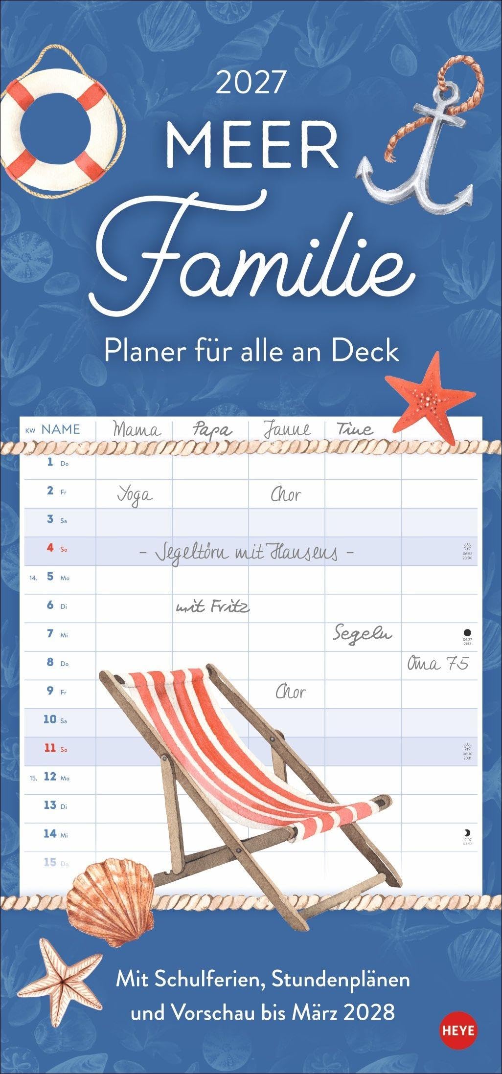 Meer Familie Familienplaner 2027 - Planer für alle an Deck: Wandkalender 2027 zum Eintragen mit maritimen Motiven. Familienkalender mit 5 Spalten Platz für alle wichtigen Termine