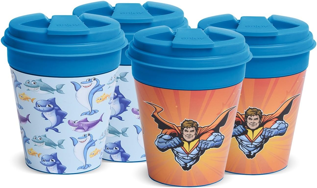 Easy Traveler Jr. Sharks/Hero Blue Collection Insulated Travel Mug, 10 Oz, Set of 4