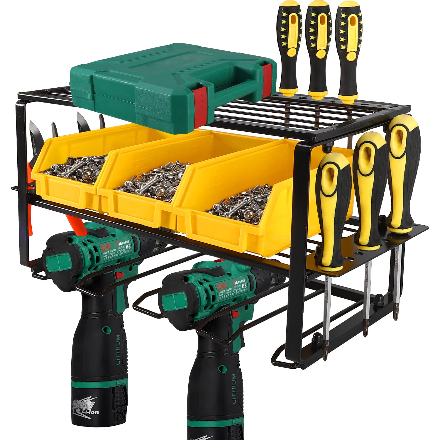 Power Tool Organizer, Drill Holder Wall Mount, Heavy Duty Metal Drill Charging Station with 3Pcs Orange Parts Tool Organizers