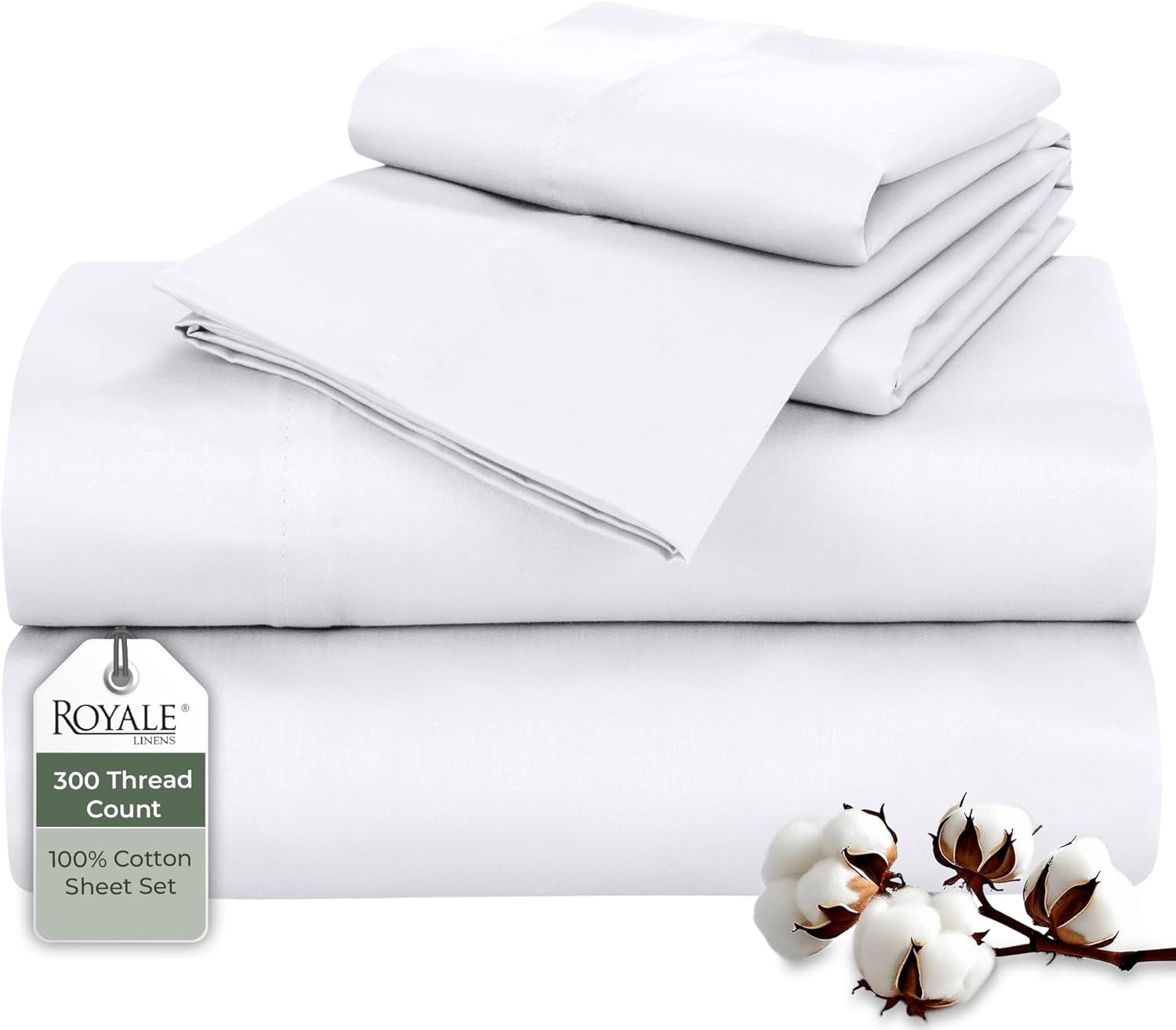 ROYALE LINENS 300 Thread Count 100% Long Staple Combed Cotton Sheet Set - 4 Piece Full Bed Sheets - 1 Fitted, 1 Flat, 2 Pillow Cases -Soft Cool & Crisp Sheet Set (Full, Lavender) - Thumbnail 2