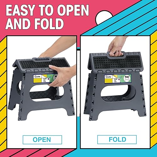 Miniatura 3 de Taburete plegable de 11 pulgadas para adultos y niños con capacidad para hasta 300 libras, taburetes plegables antideslizantes con mango portátil,