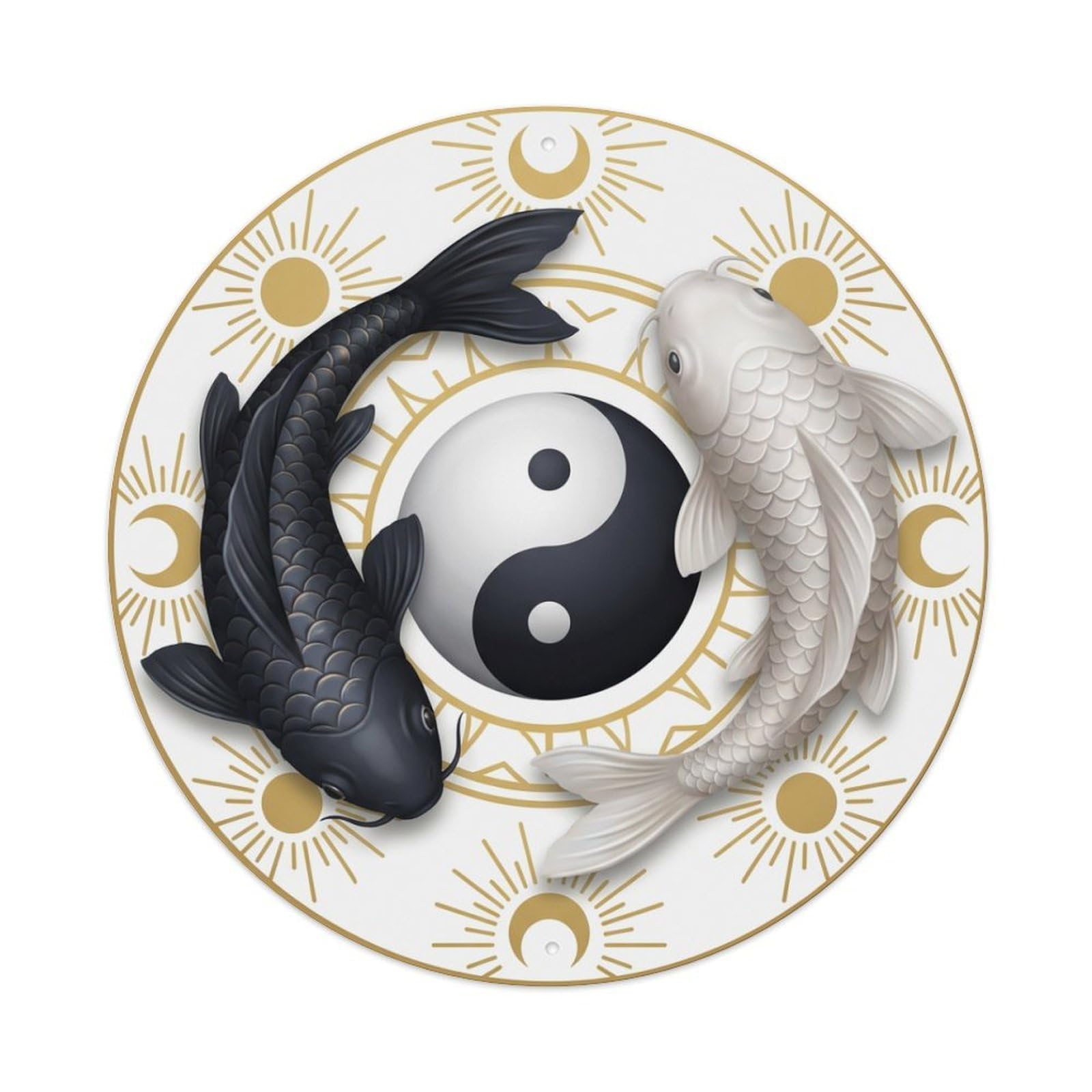 Metal Tin Sign Tai Chi Koi Fish Celestial Moon