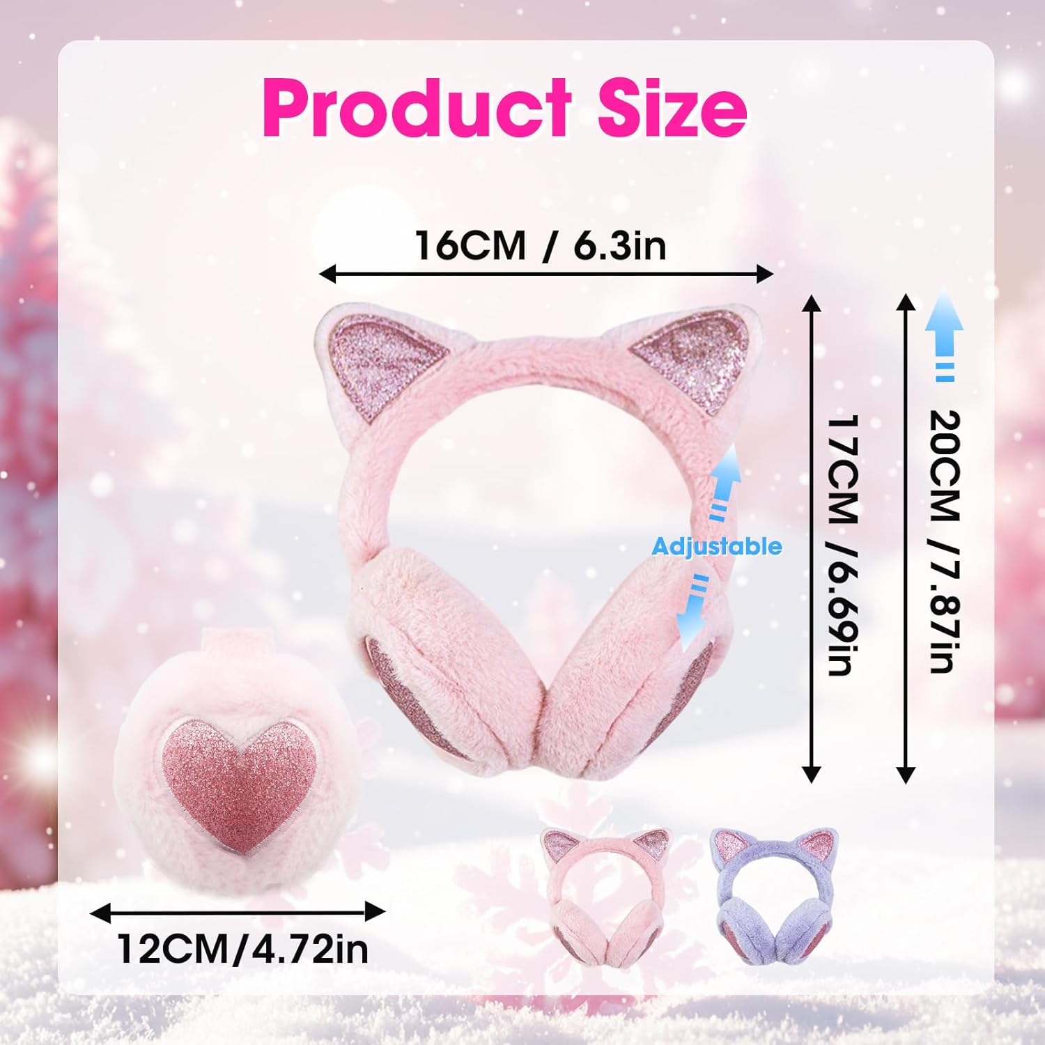 2Pcs Cute Cat Ear Earmuffs, Cozy Faux Fur Ear Muffs, Winter Warm Fluffy Earmuffs for Toddler Girls Boys Kids Outdoor Ear Warmer - Image 2